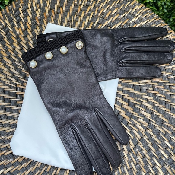 Gucci black leather gloves with pearls size 7.5 new - Picture 7 of 12
